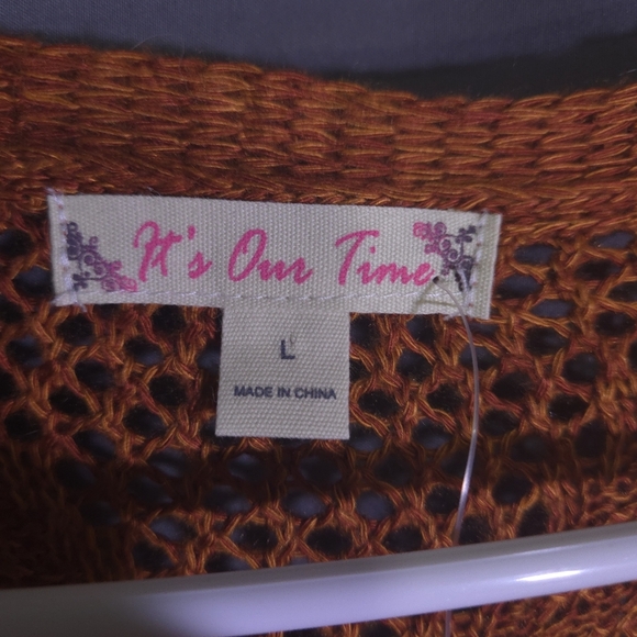 NWT It's Our‎ Time Crochet Cardigan Orange Size Large Boho Hippie Autumn - Picture 3 of 5